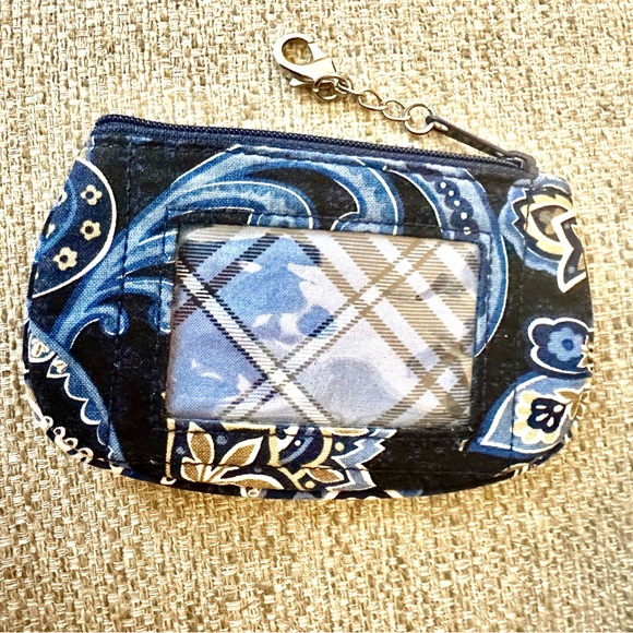 NEW Vera Bradley ID Wallet Small Zipper Lobster Claw Clasp Chain Blue Tan Floral - Picture 5 of 6